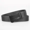 Men's dark grey nylon canvas belt with stylish automatic metal buckle for casual wear. - Sand Buckle Waved - Dark Gray
