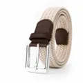 Men's woven elastic braided stretch belt in khaki with metal pin buckle casual style - 130 cm / Khaki