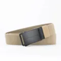 Men's Elastic Canvas Belt Casual Stretch Webbing Belt with Automatic Buckle in Khaki - Length 120cm Width 3.5cm / Black Buckle Khaki