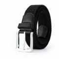 Black woven elastic belt for men with silver pin buckle, casual stretch waistband variant. - 130 cm / Black