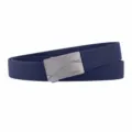 Men's canvas tactical belt with silver automatic buckle, elastic stretch strap for outdoor use. - Silver Buckle Royal Blue / 120cm