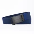 Men's elastic canvas belt with automatic buckle, royal blue casual trouser belt for summer. - Black Buckle Royal Blue
