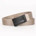 Men's canvas tactical belt with automatic alloy buckle, casual outdoor khaki waist belt. - Sand Buckle Waved - Khaki