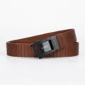 Men's brown canvas belt with automatic metal buckle, casual minimalist tactical belt. - Black Film Square Watch Buckle - Coffee