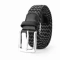 Men's woven elastic belt with pin buckle, casual stretch waistband in black and grey color. - 130 cm / Black and Gray