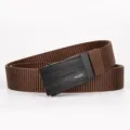 Mens woven belt coffee brown tactical web belt with stylish automatic metal buckle. - Sand Buckle Waved - Coffee