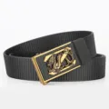 Men tactical nylon belt featuring black canvas strap and retro alloy dragon buckle. - Gold Buckle-Dark Gray
