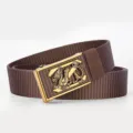 Men's brown tactical nylon belt with gold dragon alloy buckle for casual outdoor business wear. - Gold Buckle - Coffee