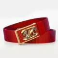 Men's red tactical nylon canvas belt featuring a stylish gold metal dragon buckle design. - Gold Buckle - Red / 120cm-3.5cm