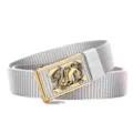 Men's casual tactical belt with gold alloy dragon buckle and durable grey nylon canvas strap. - Gold Buckle - White / 120cm-3.5cm