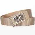Men's tactical canvas belt with stylish alloy dragon buckle, durable nylon casual strap. - Silver Buckle - Khaki