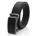 Men's black leather belt with automatic metal buckle stylish casual business accessory - 120cm / Black