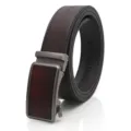 Men's automatic buckle cowhide leather belt in dark brown retro style casual waistbelt - 120cm / Burgundy