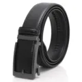 Men's genuine leather belt with automatic metal buckle, classic black business casual style. - 120cm / Black