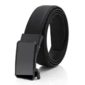 Men black leather belt with alloy automatic buckle, classic casual business pants dress belt. - Black / 120cm
