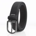 Classic black leather belt for men with durable alloy pin buckle, sleek and versatile design. - Gunblack Buckle - Oiled Edge