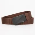 Men tactical nylon belt, brown braided canvas strap with black automatic buckle for outdoor. - Sand Buckle Flag - Coffee