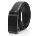 Men's black automatic buckle leather belt, classic business casual design for daily wear. - Gunmetal Buckle - Black