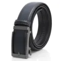 Men's dark blue genuine leather automatic buckle belt for men business wear with ratchet track - 120cm / Sapphire Blue