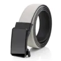 Men's casual genuine leather belt with black automatic metal buckle in elegant white color. - White / 120cm