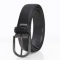 Classic men's black leather belt with metal pin buckle versatile casual business accessory - 125cm / Gunblack Buckle - Stitched