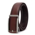Men's automatic buckle leather belt, brown cowhide strap with silver metal buckle, stylish design. - 120cm / Brown