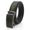 Men's automatic buckle leather belt, retro green textured cowhide waist belt for daily wear. - 120cm / Army Green