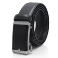 Men automatic buckle leather belt, black split cowhide casual business pants belt. - Brushed - Black