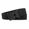 Men's elastic woven tactical belt featuring alloy buckle, black color variant display. - Black