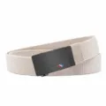 Khaki elastic woven canvas belt featuring a black automatic buckle for daily wear. - Khaki