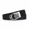Men's casual nylon belt with automatic metal buckle in black color, stylish and durable accessory. - Watch Buckle - Black
