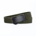 Men's tactical nylon belt with automatic metal buckle, durable outdoor casual canvas belt. - Black Double Stripe Model 2 - Army Green