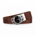 Brown men's tactical canvas belt with automatic metal buckle, casual stylish waist belt. - Watch Buckle - Coffee