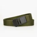 Men's tactical military green canvas belt with black automatic buckle for daily outdoor wear. - Black Buckle Army Green