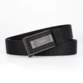 Durable tactical nylon belt with alloy automatic buckle, black canvas weave for outdoor wear. - Inner Wear Rectangular Buckle - Black