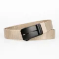 Men's Khaki Nylon Belt with Black Automatic Buckle for Casual Business Webbed Strap - Khaki