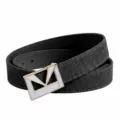 Black denim women's belt with gold M-buckle vintage style fashion casual accessory - Gold Buckle - Black