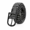 Men's Black Grey Elastic Woven Belt Casual Canvas Belt featuring Metal Pin Buckle - Length 120cm Width 3.5cm / Black and Gray