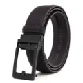 Men's black leather dress belt with automatic ratchet buckle and striped texture strap. - 120cm (Under 70kg) / Coffee