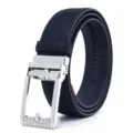 Stylish mens automatic buckle belt featuring textured strap and sleek silver metal buckle. - 120cm (Under 70kg) / Blue