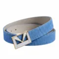 Retro women denim belt with gold and white geometric M buckle, stylish casual jeans accessory. - Gold Buckle Light Blue