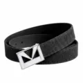 Women denim belt with silver tone M buckle, black fabric waist belt for stylish daily wear - Silver Buckle - Black