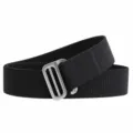 Men's tactical nylon belt with glossy buckle, stretchy elastic canvas strap for outdoor sports. - Length 115cm Width 3.8cm / Silver Buckle - Black