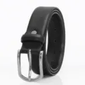 Men's black leather belt with silver metal pin buckle, classic casual design for daily wear. - 110cm (Pants Size 31-33 / Weight under 70kg) / Silver Buckle - Black