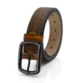 Vintage distressed men leather belt with metal pin buckle casual business trousers strap - 120cm / Retro Brown