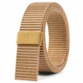 Khaki woven tactical belt, durable nylon canvas strap, casual outdoor military style. - Khaki Strap