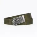 Men tactical nylon canvas belt with vintage dragon metal automatic buckle army green style - 120cm-3.5cm / Army Green