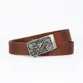 Mens tactical canvas belt with automatic metal buckle and nylon braided strap for casual wear. - 120cm-3.5cm / Coffee