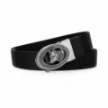 Men's black tactical canvas belt with silver wolf head automatic metal buckle variant. - Silver Buckle - Black