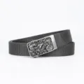 Men's Tactical Canvas Belt Dark Grey Nylon Woven Strap Automatic Metal Dragon Buckle - Dark Gray